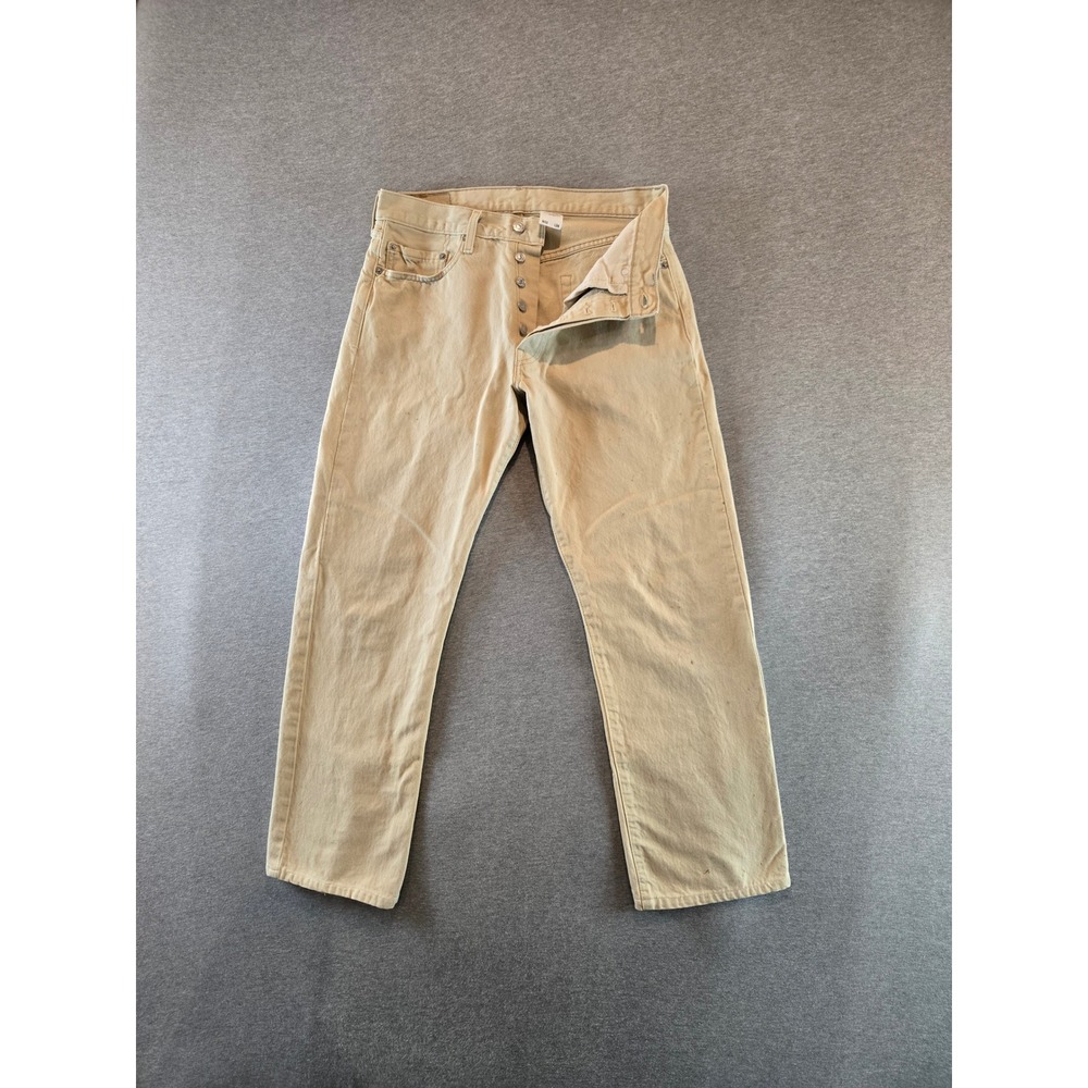 Vintage Levis 501 Jeans Men 32x31 Tan Straight Leg Paint Splatter Button Fly Y2K
